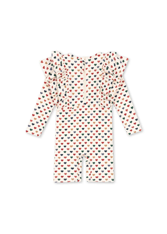 Combinaison de bain manches longues à volants Manuca coeurs ❤️🤎💙