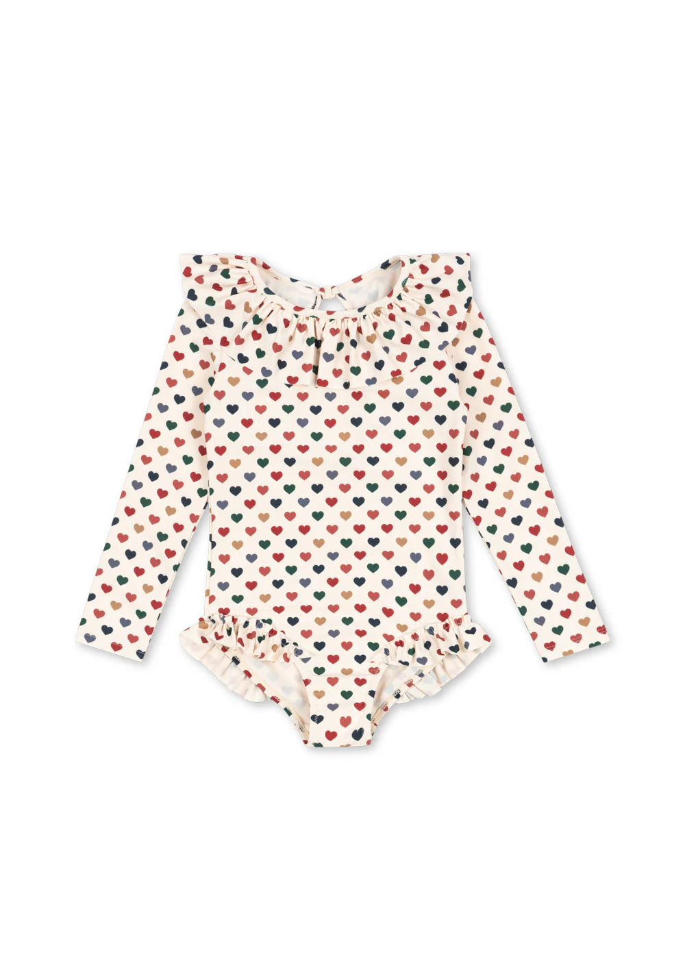 Maillot de bain manches longues à volants Manuca coeurs colorés ❤️🤎💙