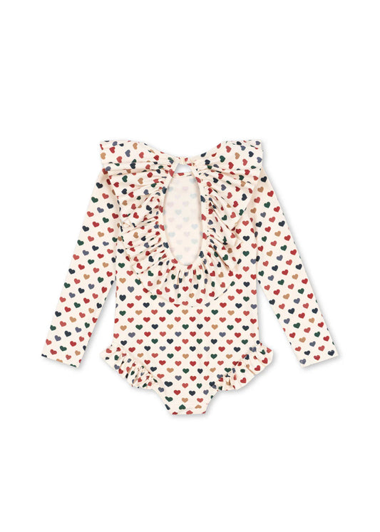 Maillot de bain manches longues à volants Manuca coeurs colorés ❤️🤎💙