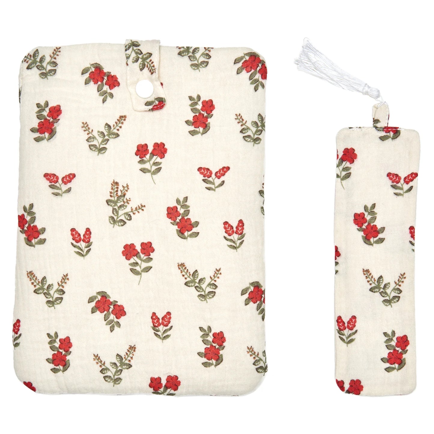 Pochette pour livre de poche + marque-page - Fleurs rouges
