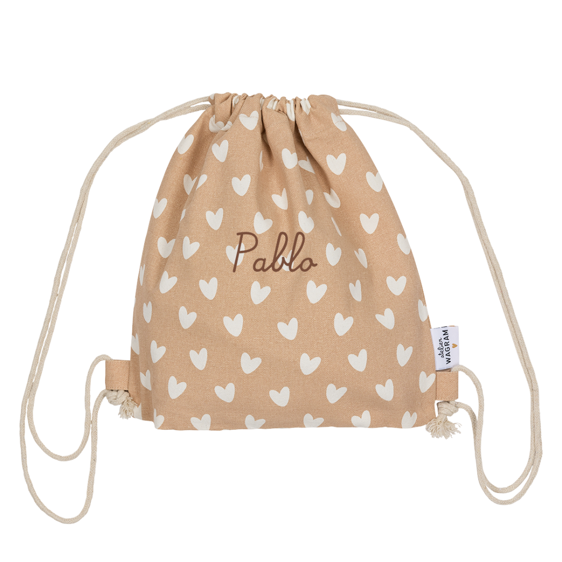 Sac à cordons Coeurs nougat