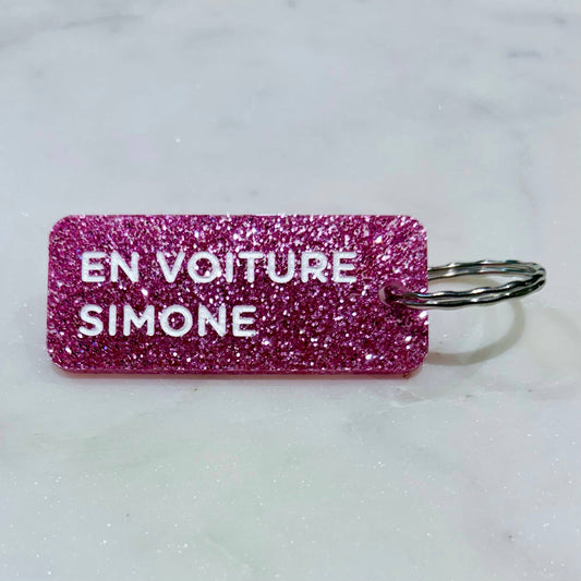 Porte-clés à paillettes : En voiture Simone