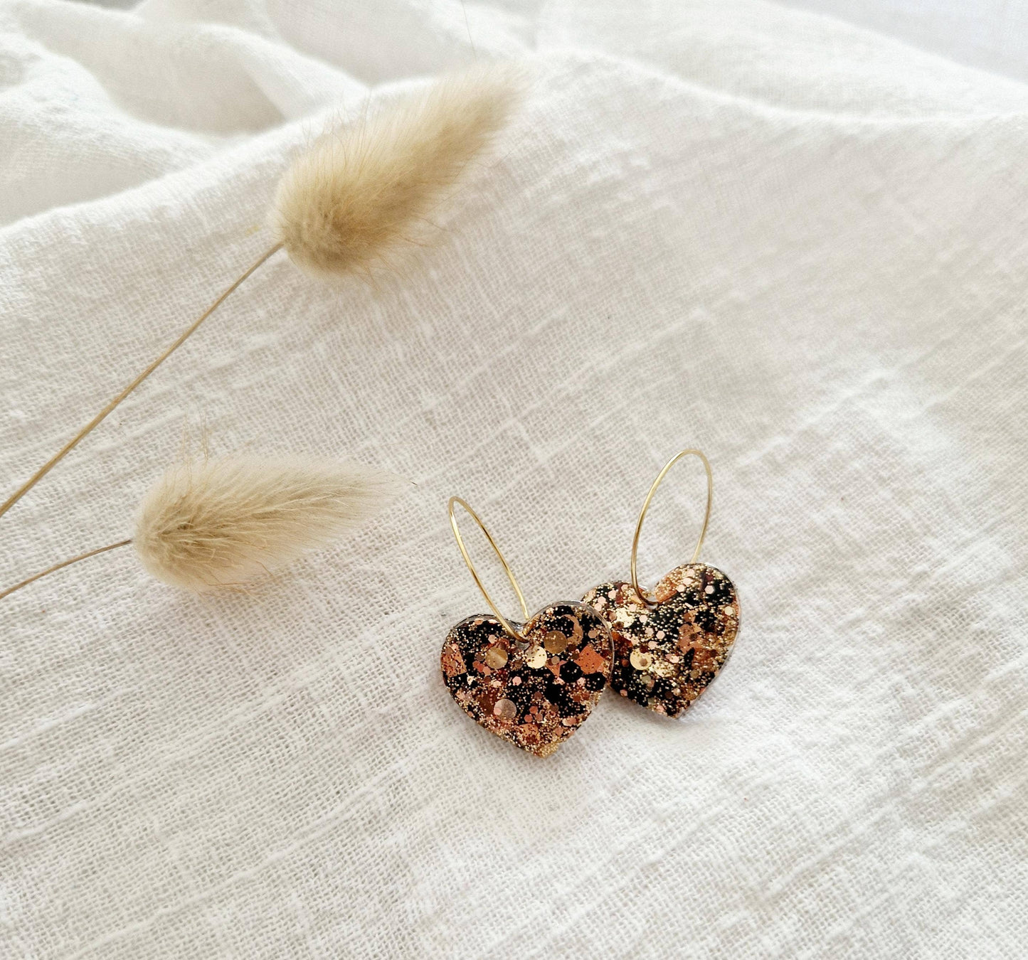 Boucles d'oreilles coeur créole black and Gold