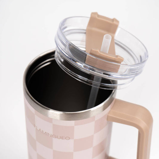 Gourde thermos en acier inoxydable à carreaux beige