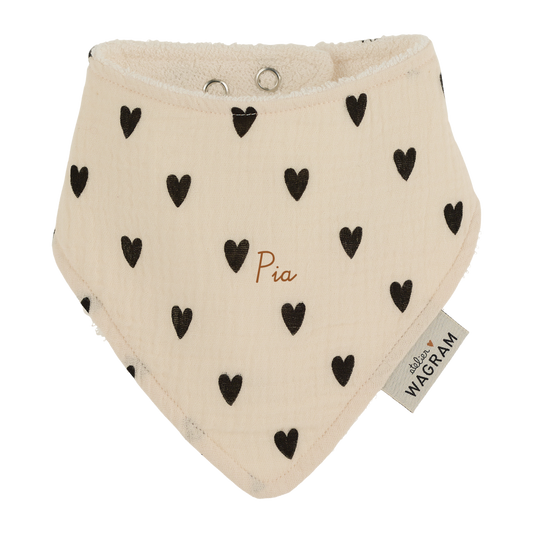 Bavoir Bandana gaze coeurs écru