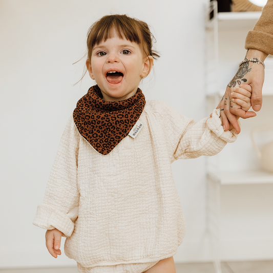 Bavoir Bandana gaze léopard marron