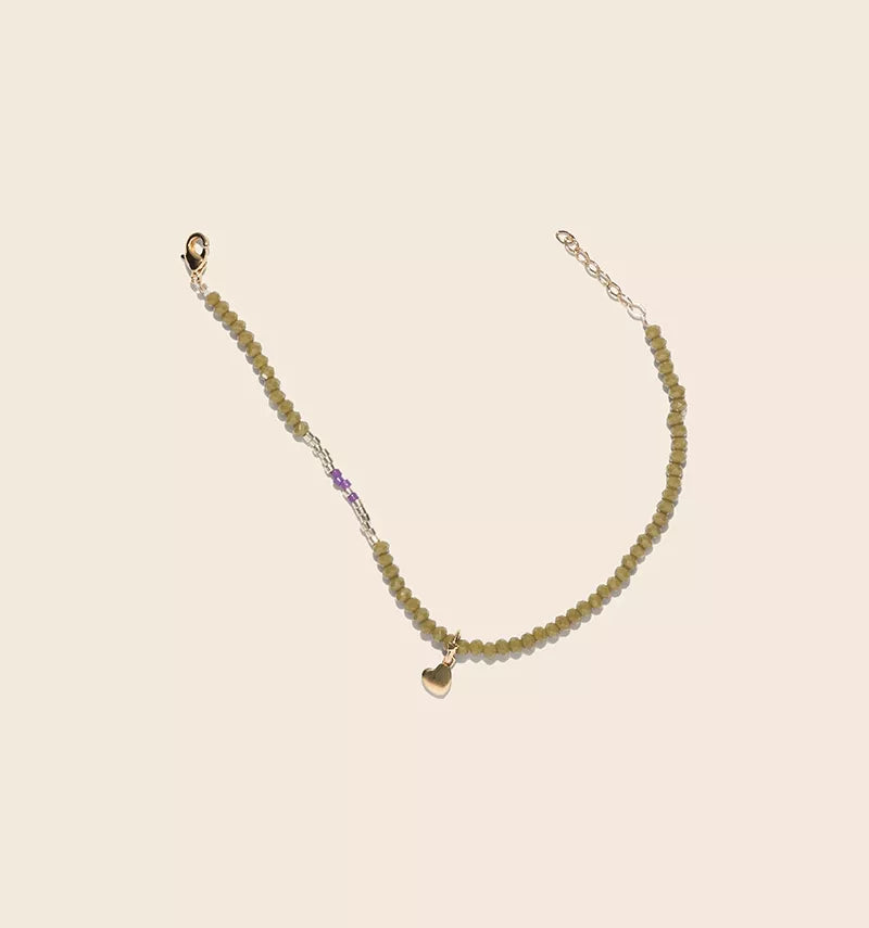 Bracelet Odette Kaki coeur doré