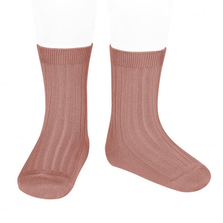 Chaussettes courtes côtelées Condor coton terracota 126