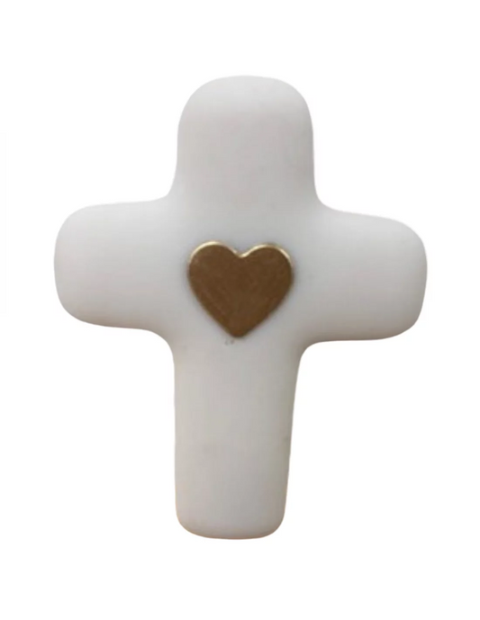 Croix en pierre d'albâtre avec dorure - coeur