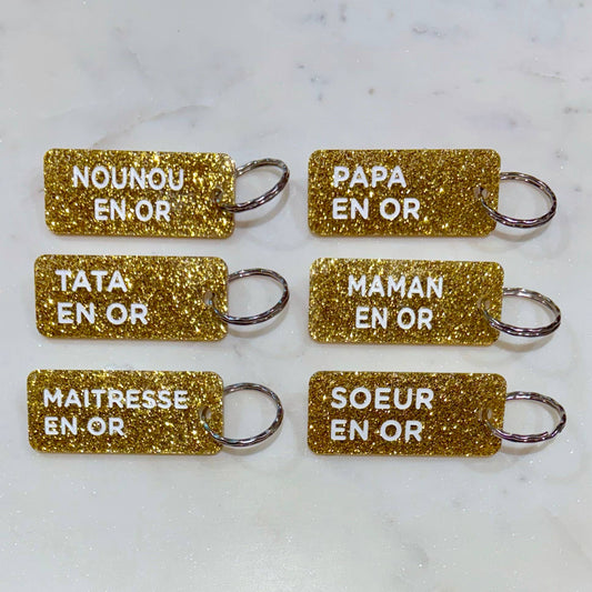 Porte-clés à paillettes : Maman en Or