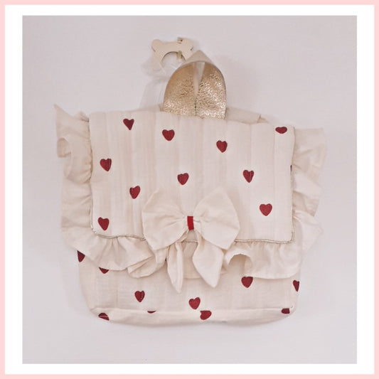 Cartable maternelle coeurs rouges avec volant