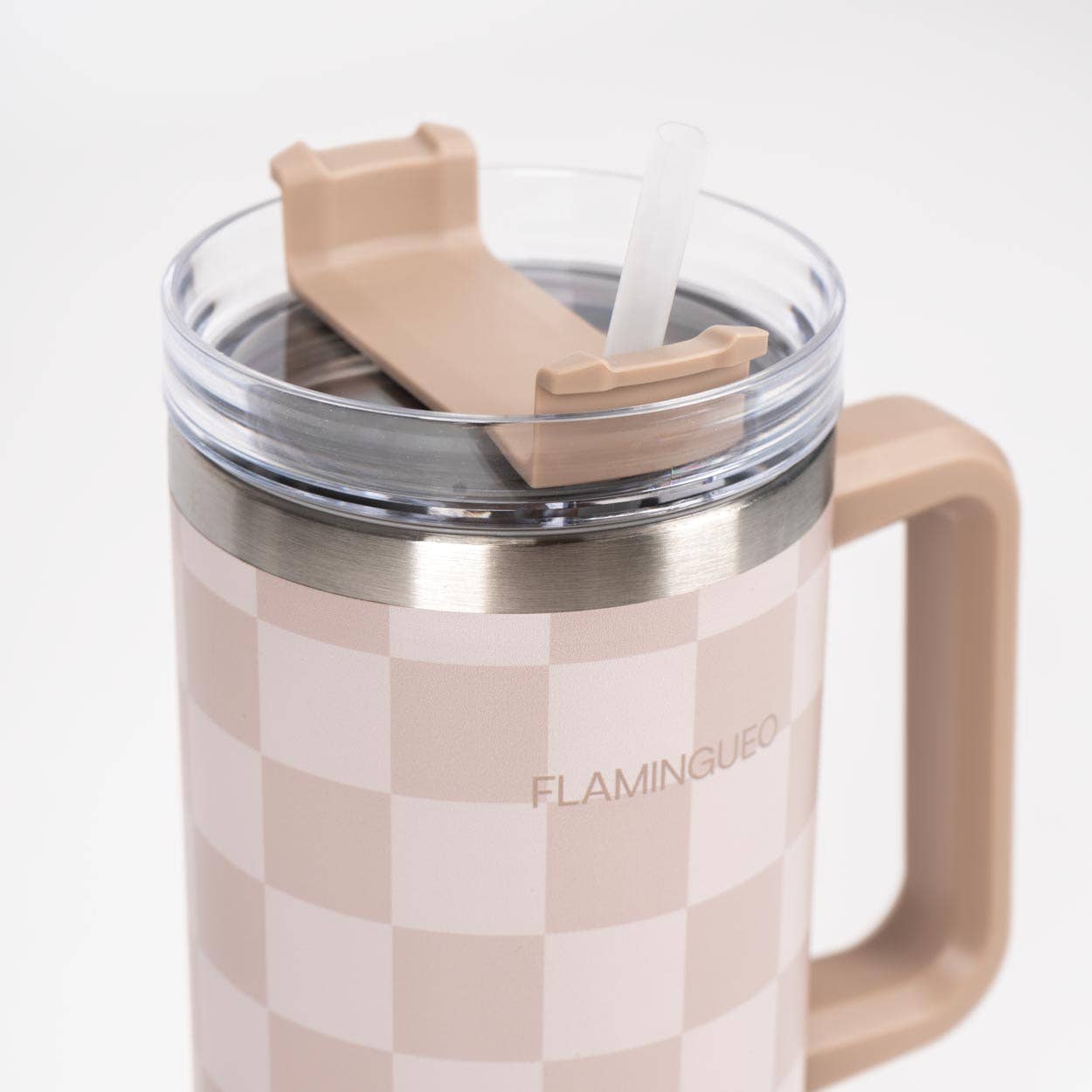 Gourde thermos en acier inoxydable à carreaux beige