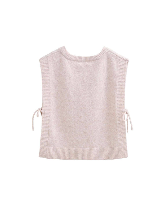 Gilet en tricot beige pour fille avec liens