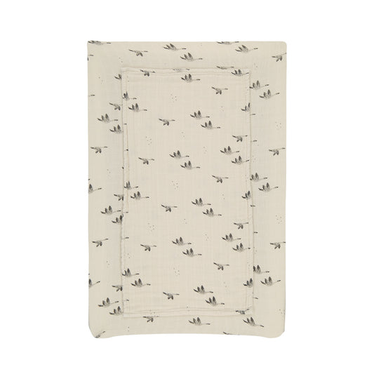 Housse de matelas à langer + 2 langes imprimé Oies naturel