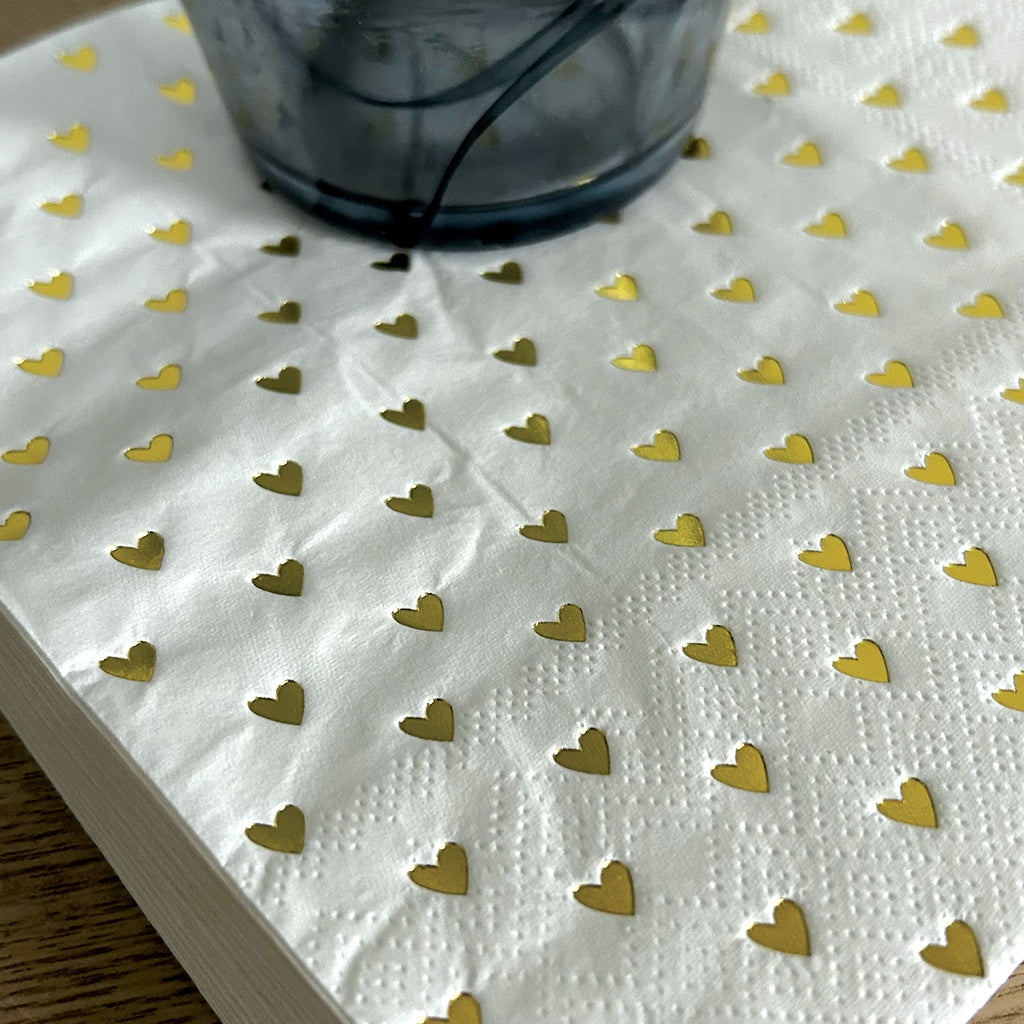 Serviettes en papier cœur doré x20