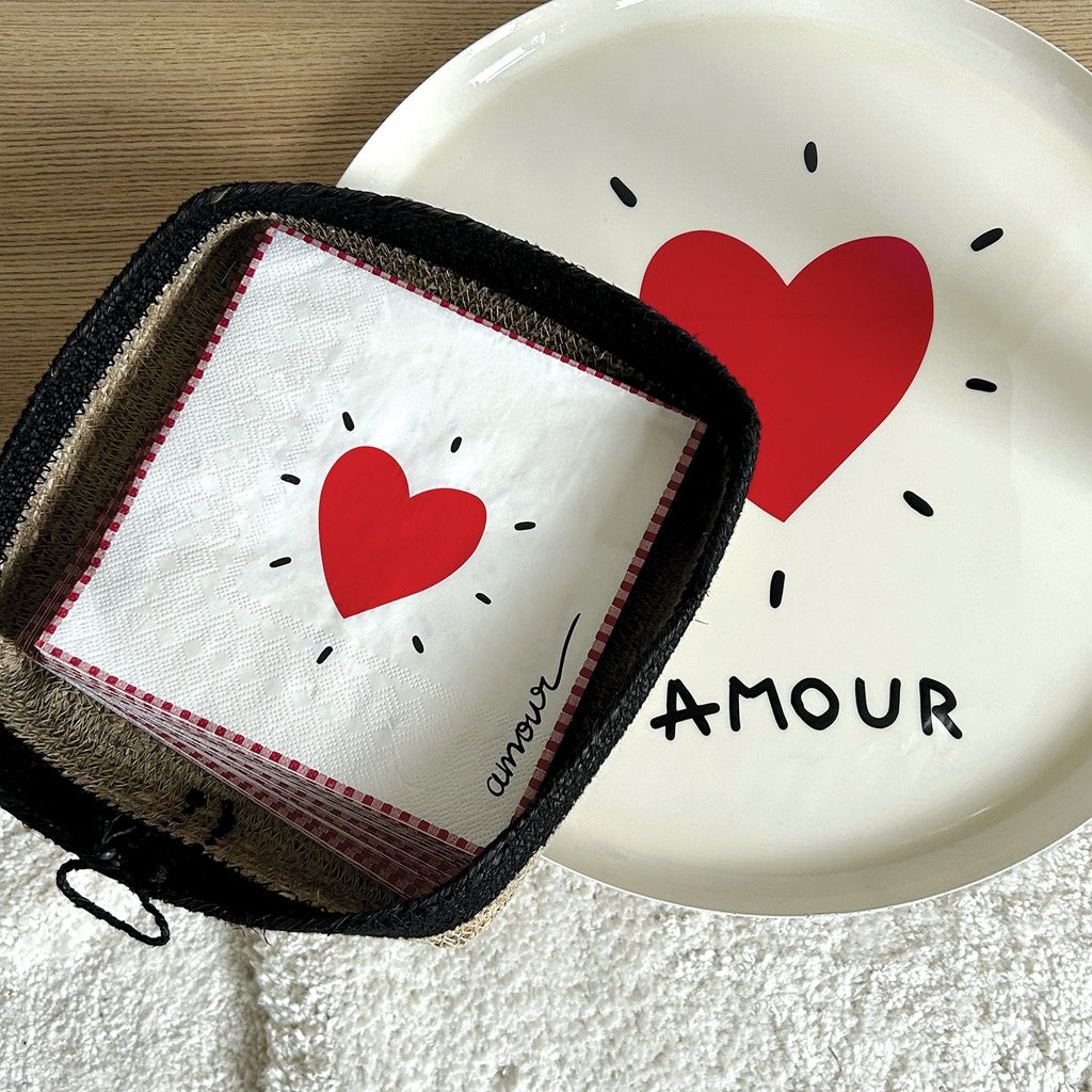 Serviettes en papier cœur rouge x20