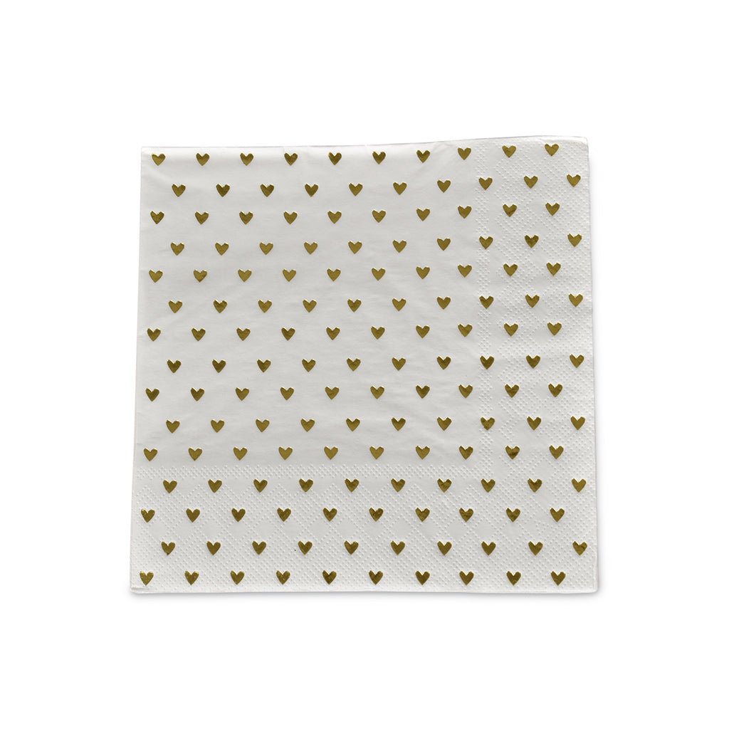 Serviettes en papier cœur doré x20