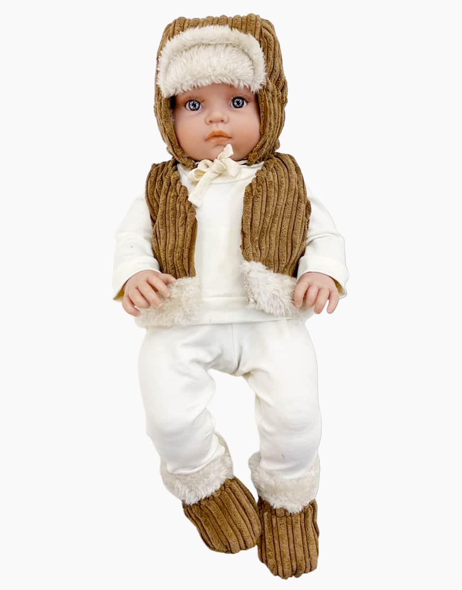 Bambinis – Gilet sans manches Swann en gros velours havane