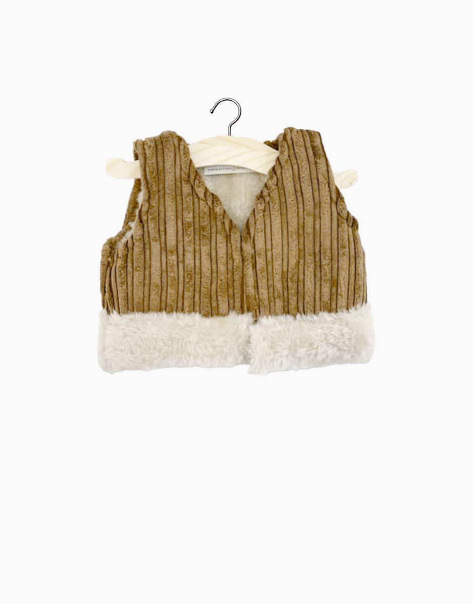 Bambinis – Gilet sans manches Swann en gros velours havane
