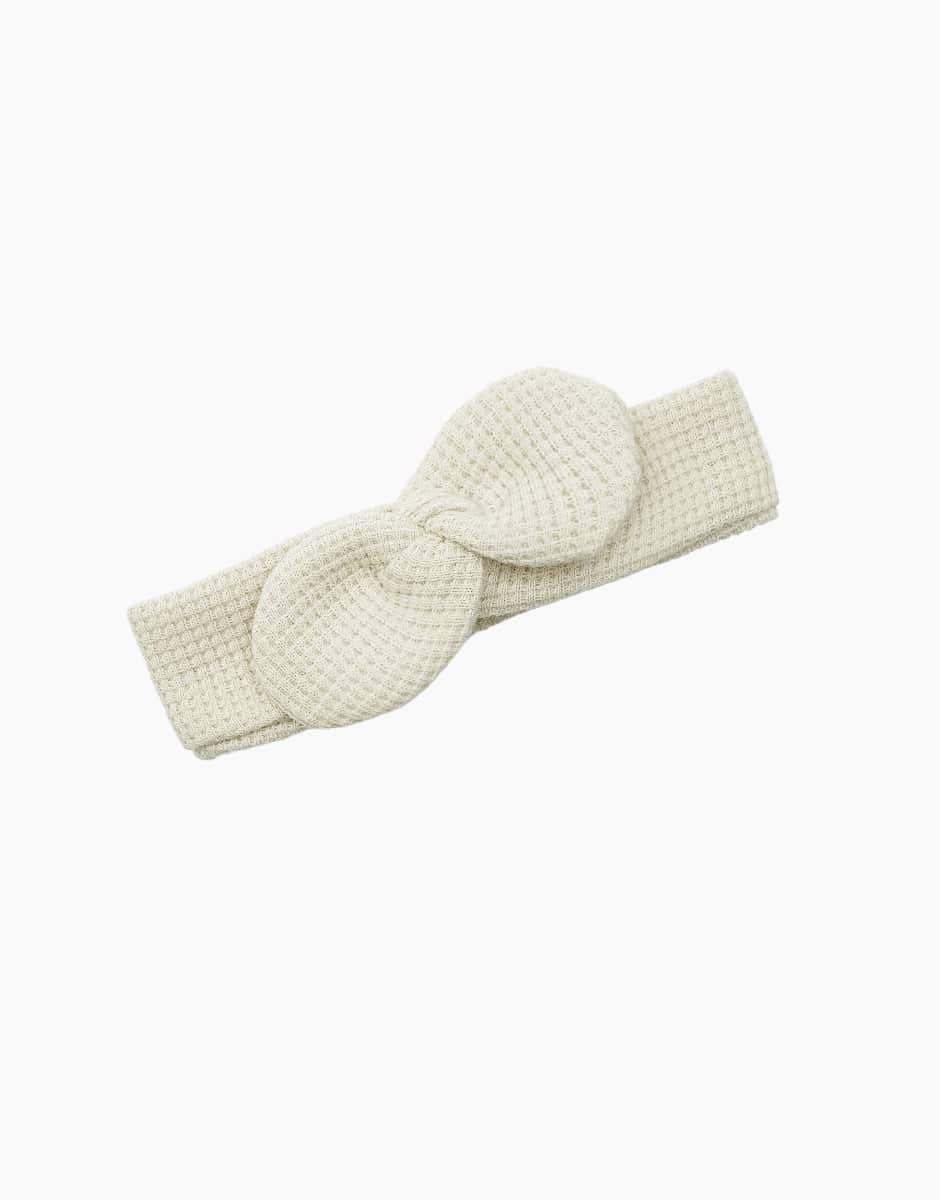 Bambinis – Headband à noeud rond en maille nid d’abeille lin