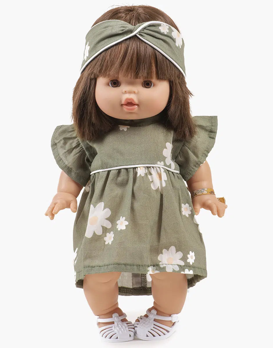 Gordi : Robe Daisy et son headband croisé en coton Marguerites avec passepoil