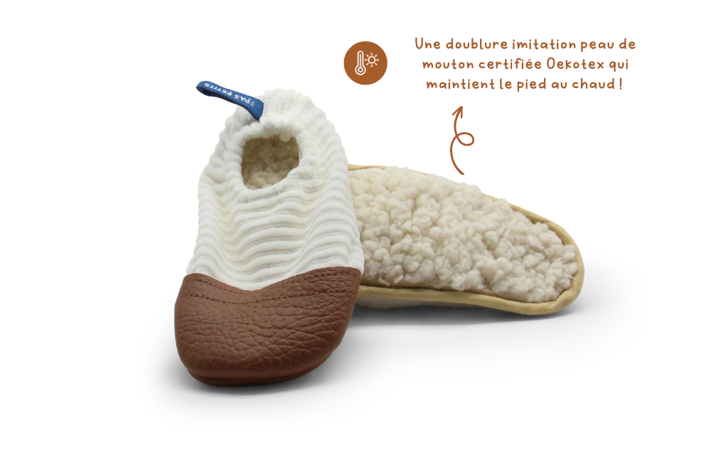 Les Pas Petits : Chaussons fourrés velours ivoire
