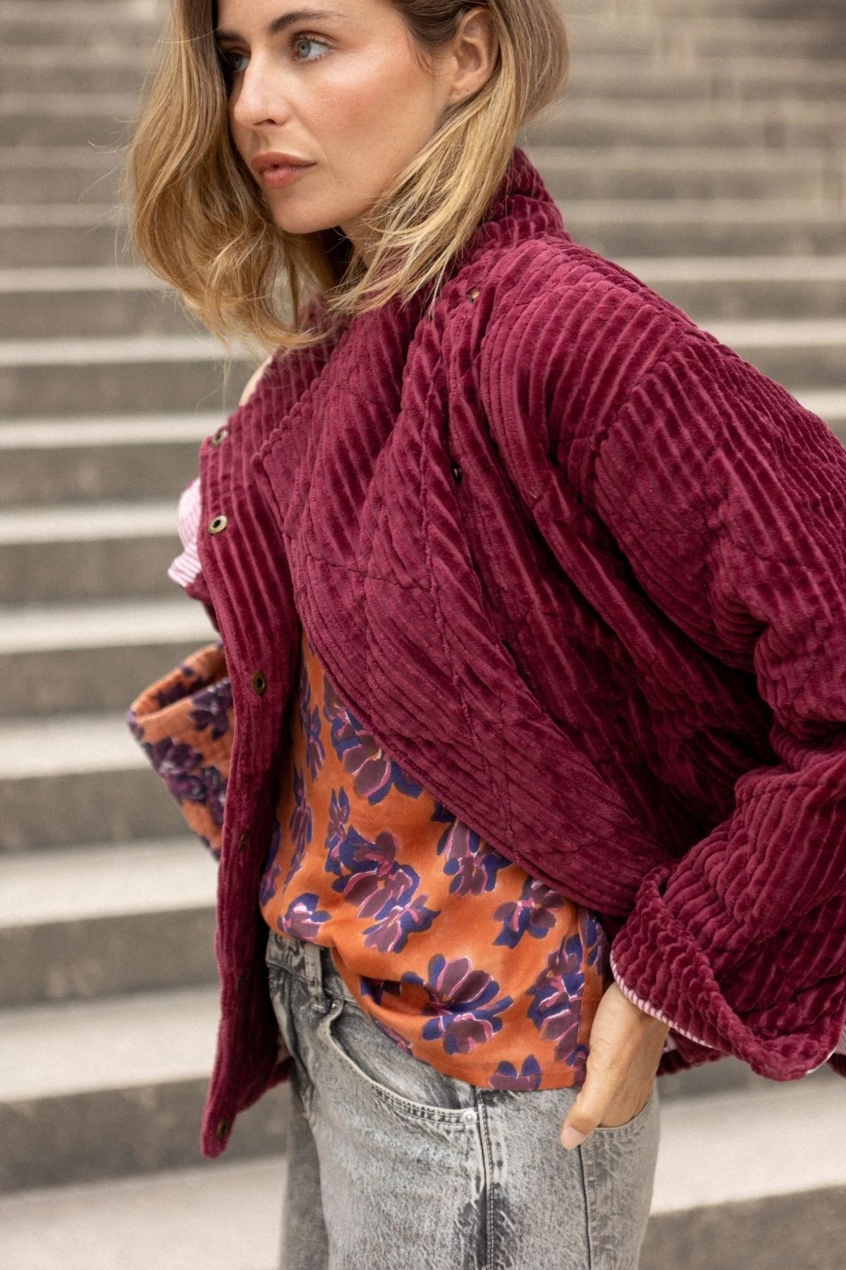 Veste Kapuro Velours Côtelé Cherry