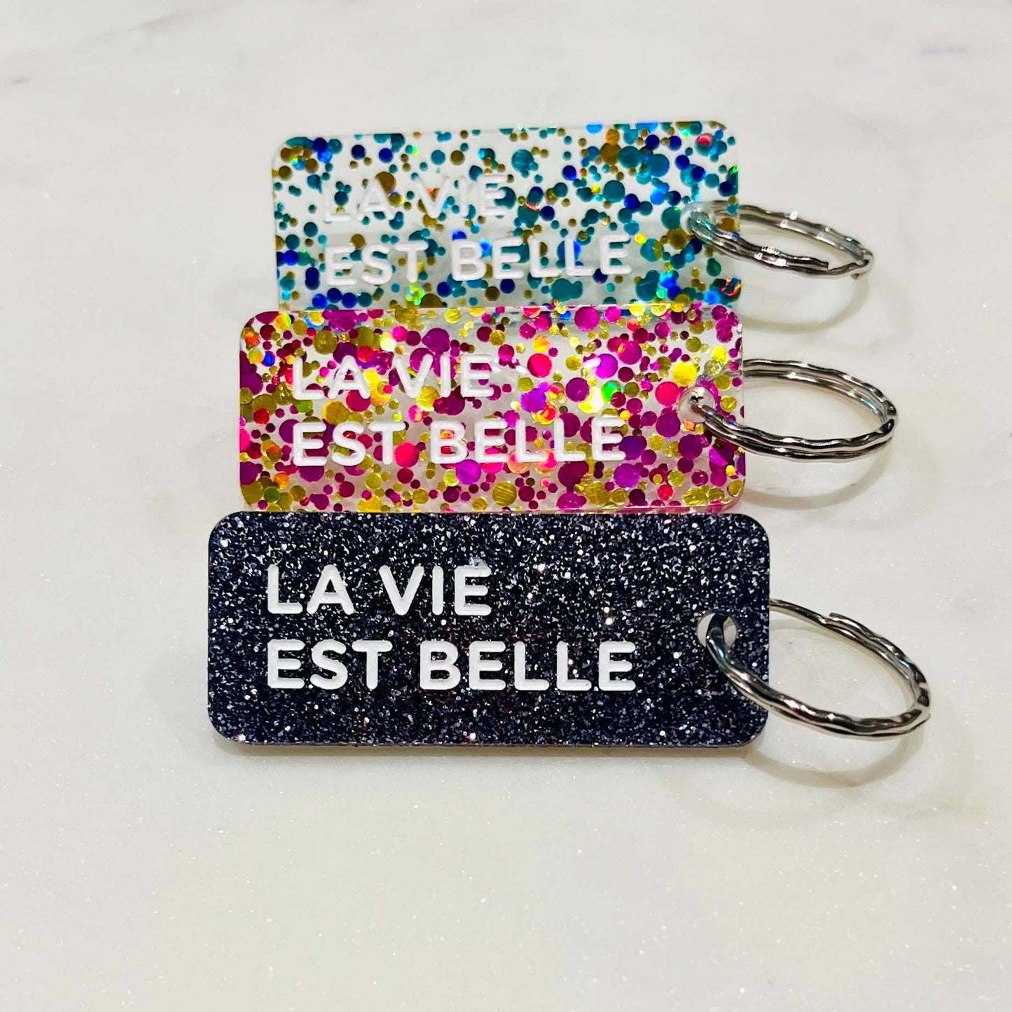 Porte-clés à paillettes : La vie est belle