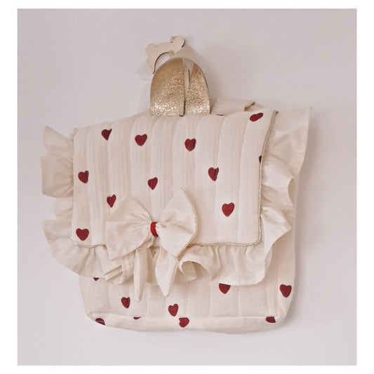 Cartable maternelle coeurs rouges avec volant