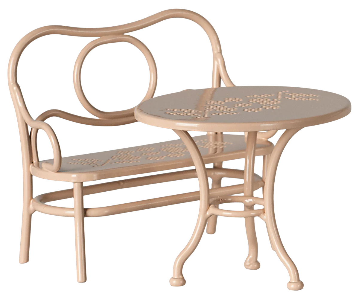 Maileg :  Table à café et banc, Souris, Grande - Rose pâle
