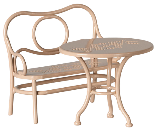 Maileg :  Table à café et banc, Souris, Grande - Rose pâle