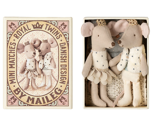 Maileg : Jumeaux Royaux, Petite sœur & frère souris dans leur boîte assortie