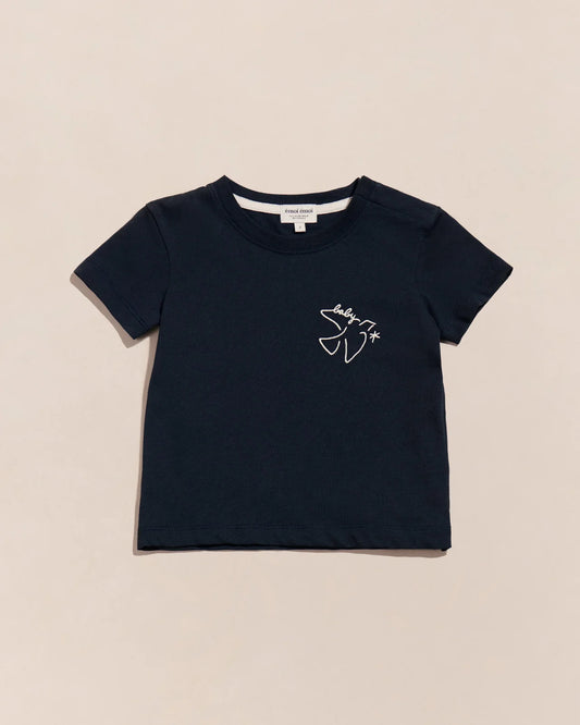 LE T-SHIRT BRODÉ BABY BIRD EN COTON BIO - CHARBON