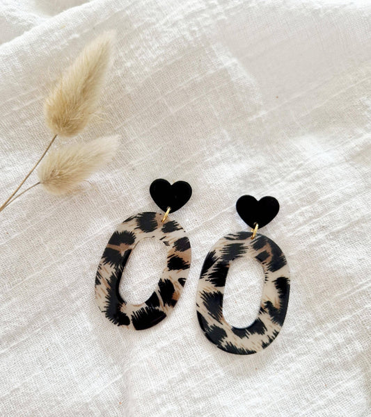 Boucles d'oreilles Ovale Graou/coeur noir