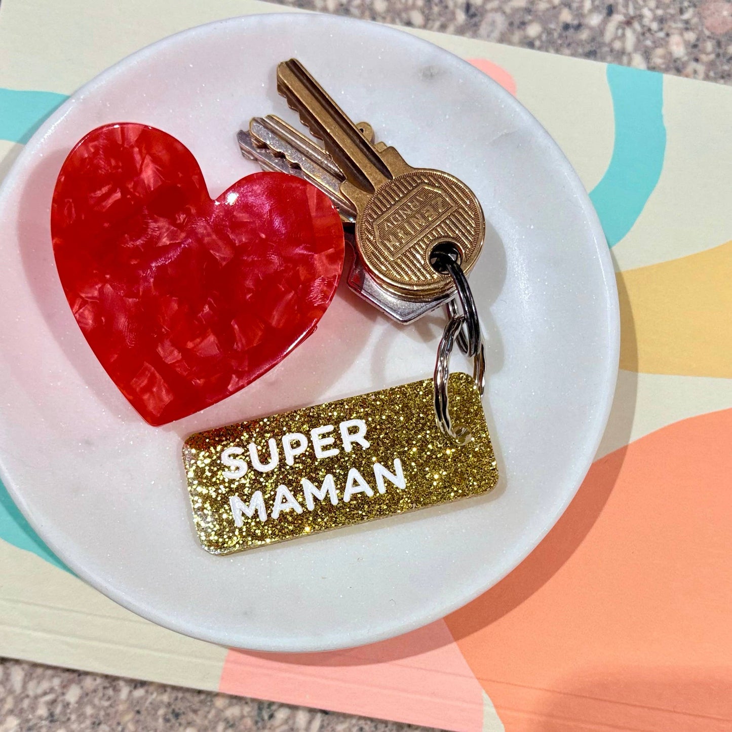 Porte-clés à paillettes : Super Maman