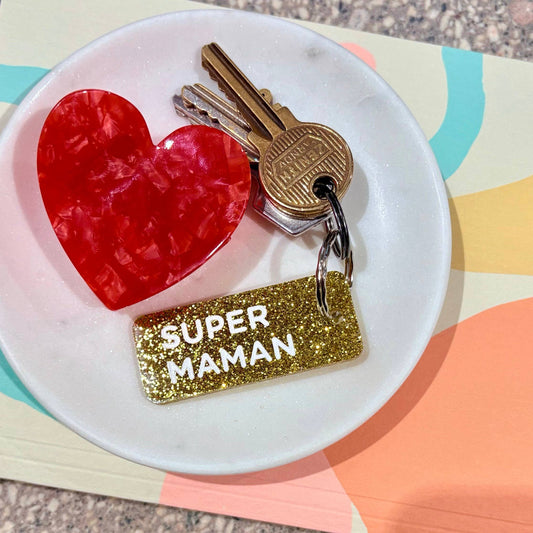 Porte-clés à paillettes : Super Maman