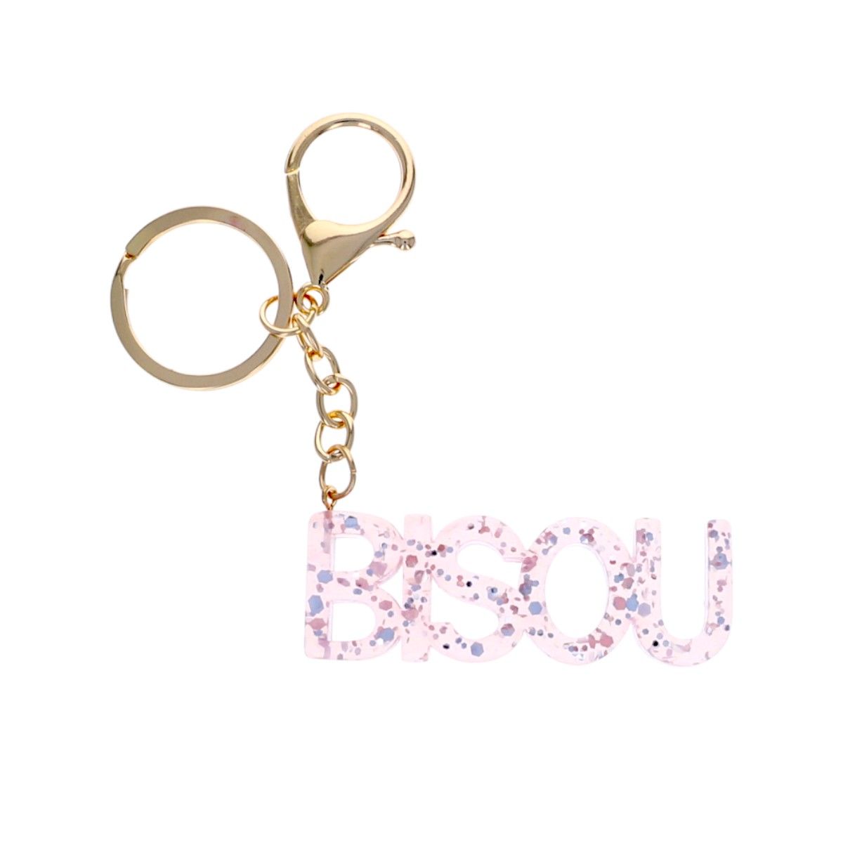Porte-clés bisou rose pailleté