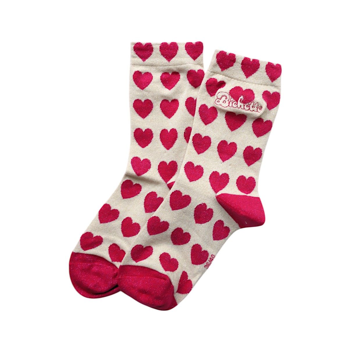 Chaussettes femme à paillettes cœurs "Bichette" 36-40