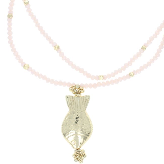 Collier doré et ivoire poisson -