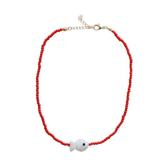 Collier en perles rouges et poisson - Trouville