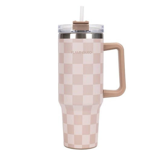 Gourde thermos en acier inoxydable à carreaux beige