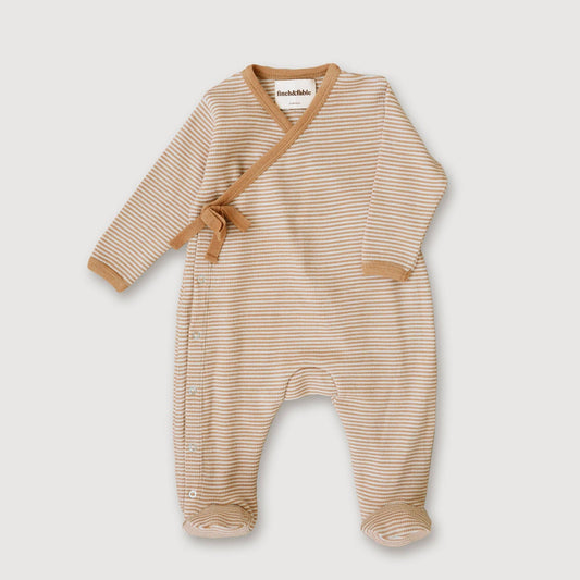 Footie côtelée en laine - Fawn Stripe