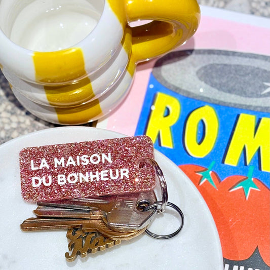 Porte-clés à paillettes : La maison du bonheur