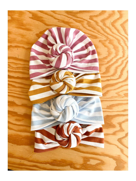 Turban noeud fleur en jersey de coton à rayures