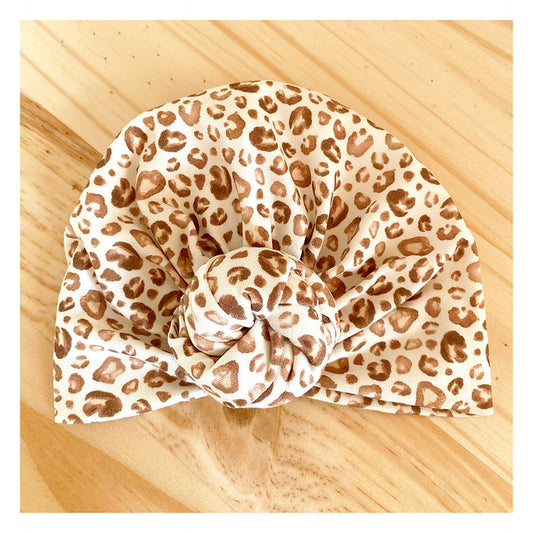 Turban noeud motif léopard beige