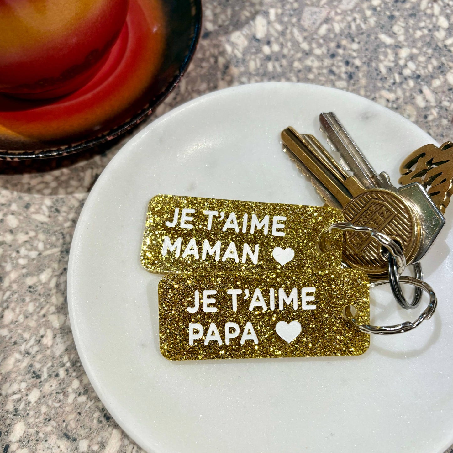 Porte-clés à paillettes : Je t'aime papa