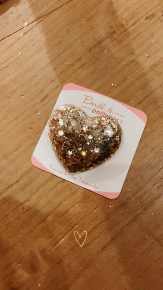 Grande broche cœur à paillettes