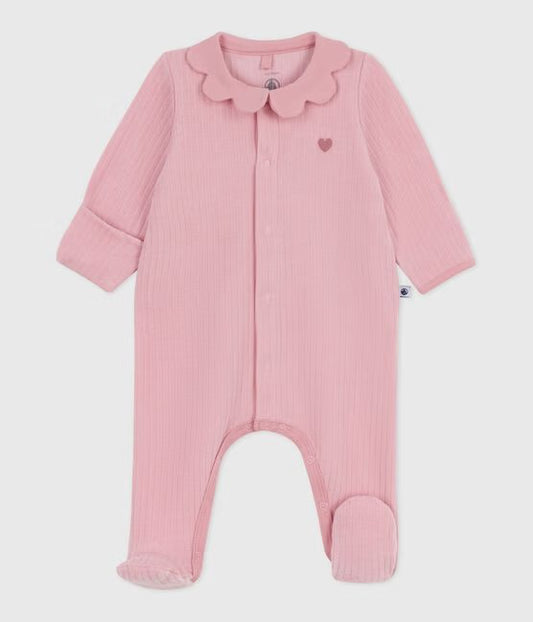 Pyjama bébé en velours à col uni