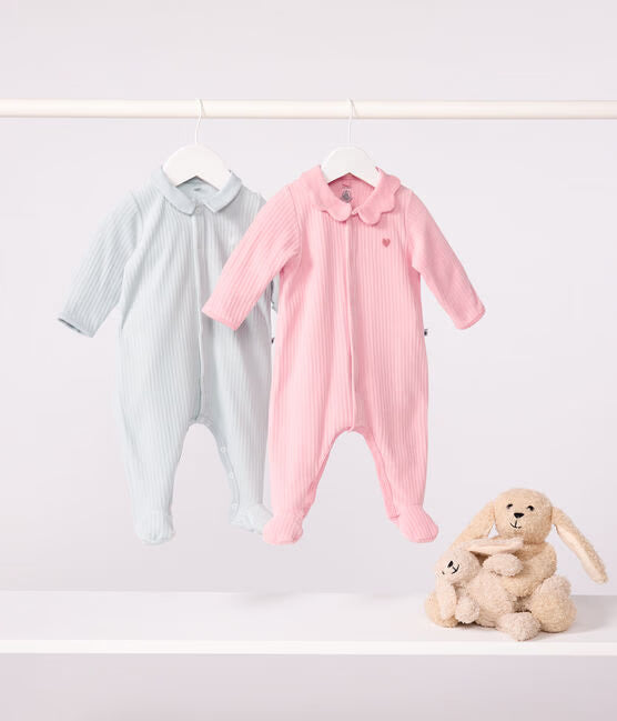 Pyjama bébé en velours à col uni
