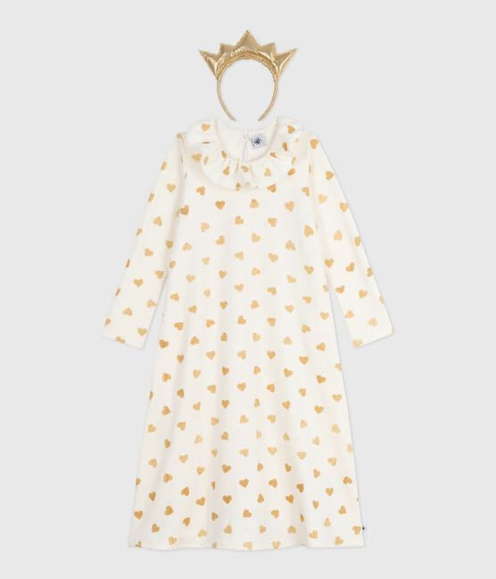 chemise de nuit déguisement de Noel enfant en velours imprimé cœurs dorés